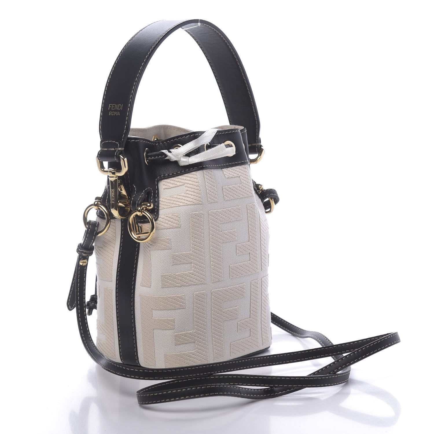 Fendi Canvas Vitello King F is Fendi FF Embroidered Mini Mon Tresor Bucket Bag Grezzo Black 4 of 11