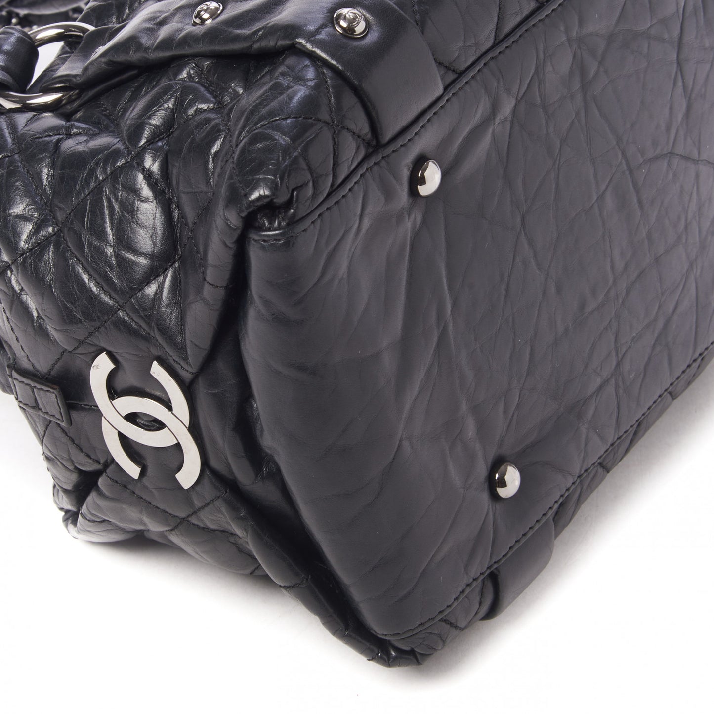 Distressed Lambskin Small Lady Braid Tote Black