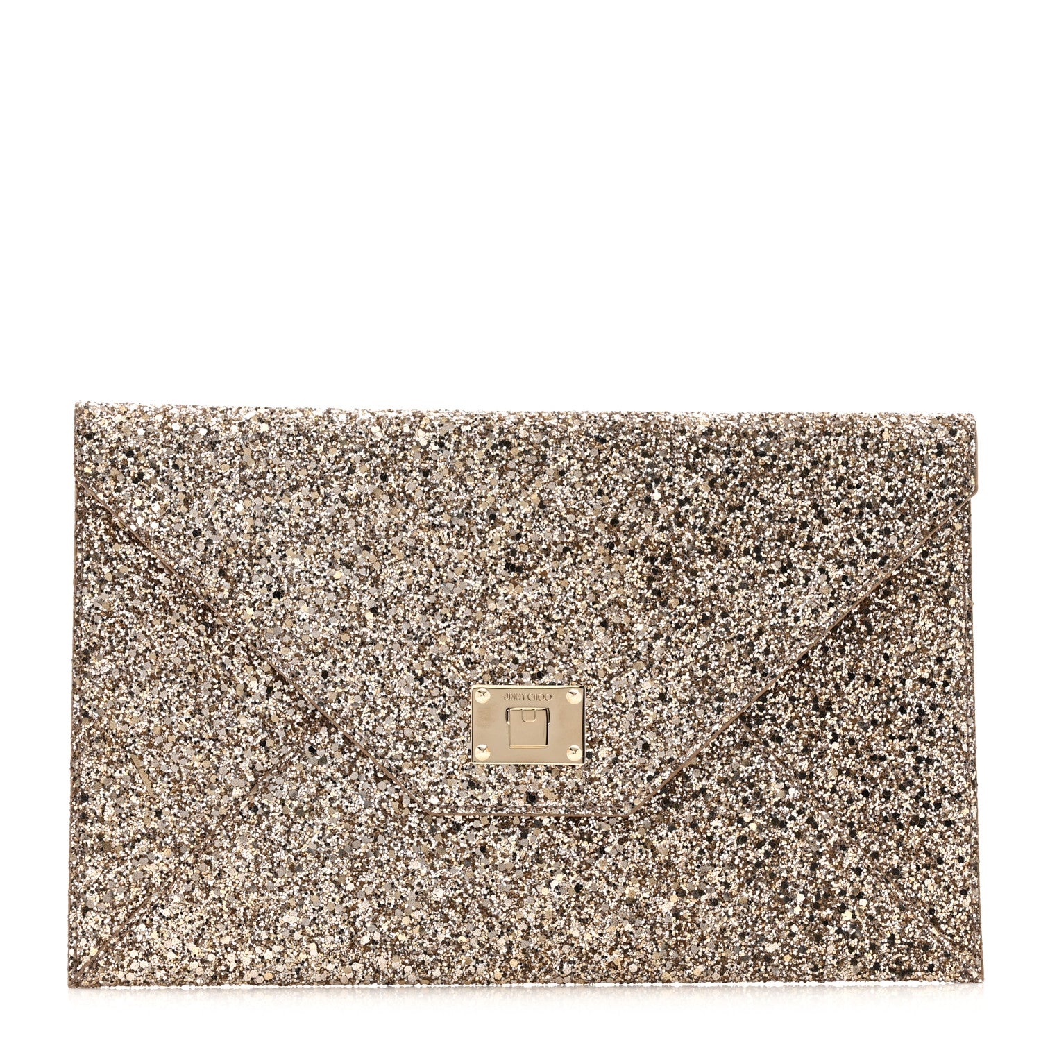 Jimmy Choo Star Coarse Glitter Rosetta Envelope Clutch Antique Gold 1 of 9