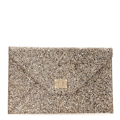 Jimmy Choo Star Coarse Glitter Rosetta Envelope Clutch Antique Gold 1 of 9