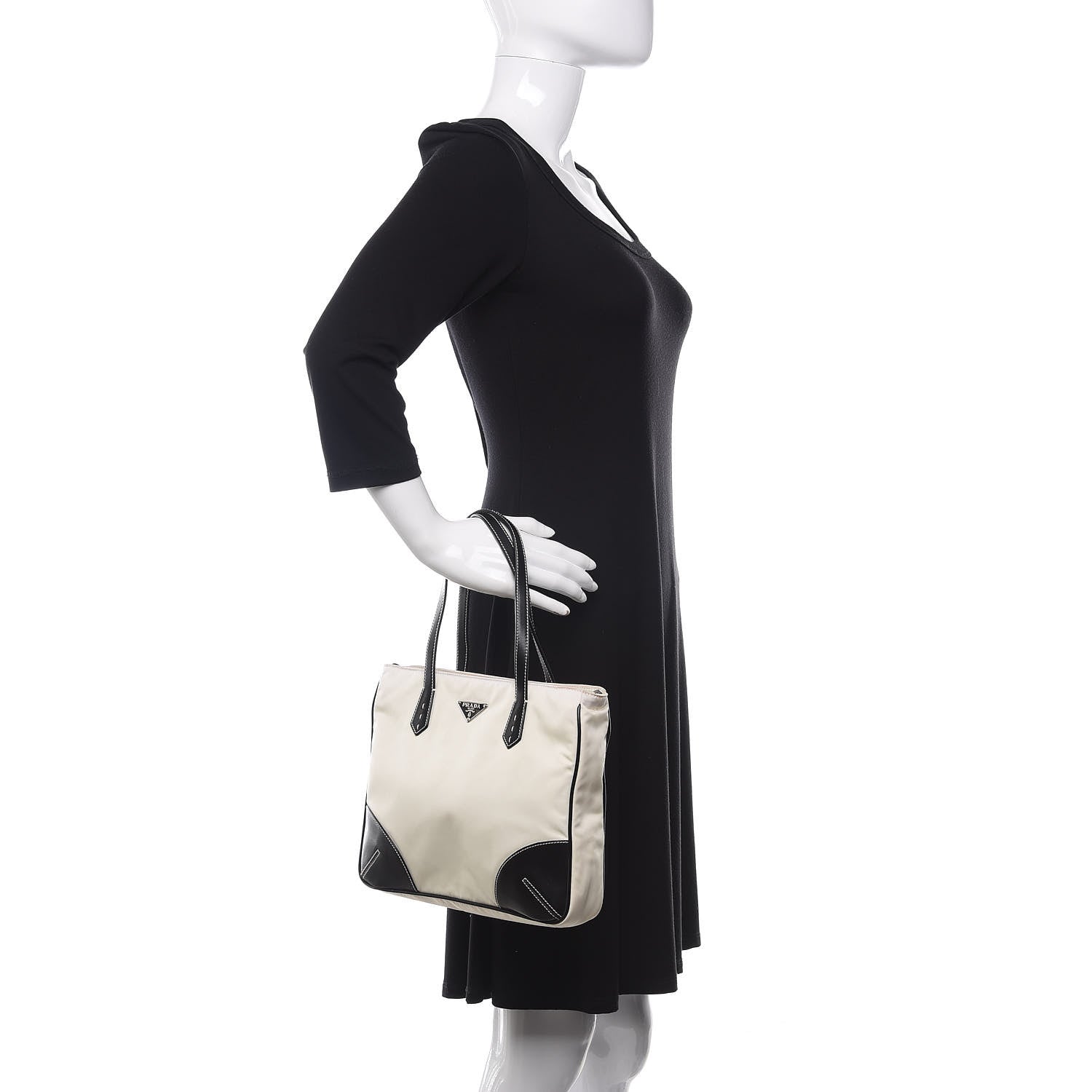 Prada Nylon Tessuto Calfskin Tote Black White 3 of 9