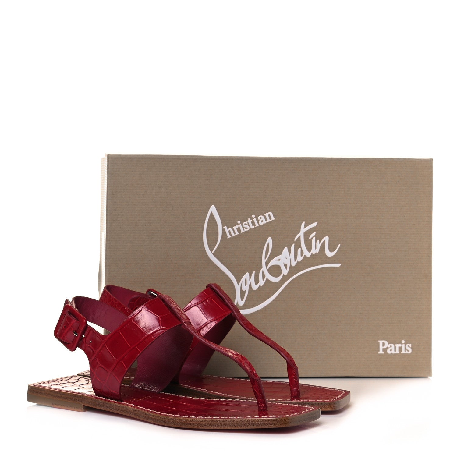 Christian Louboutin Calfskin Alligator Embossed Cubongo Flat Sandals 35.5 Persan 8 of 8