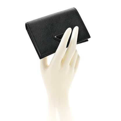 Prada Saffiano Small Triangle Bi-Fold Wallet Black 2 of 10