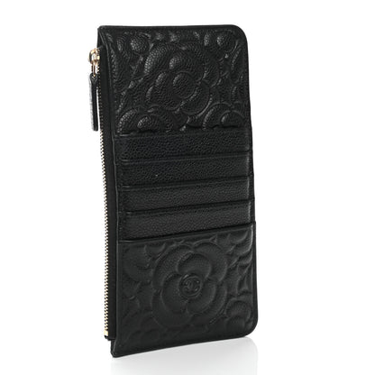 Chanel Caviar Camellia Embossed Classic Flat Wallet Pouch Black 3 of 9