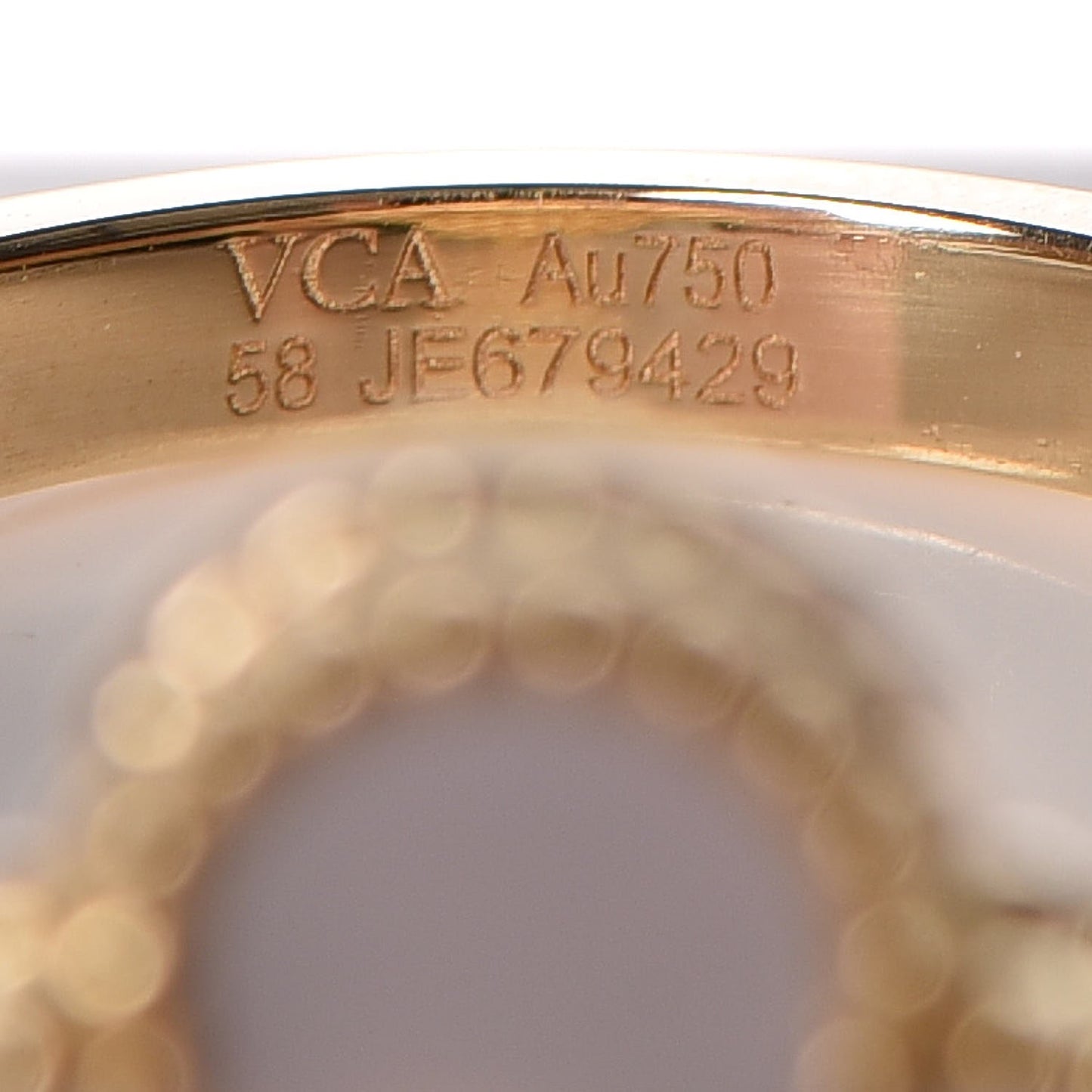 18K Yellow Gold Mother of Pearl Diamond Vintage Alhambra Ring 58 8.5