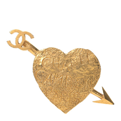 Chanel Metal Heart Arrow Cambon Paris Brooch Gold Gold 1 of 7