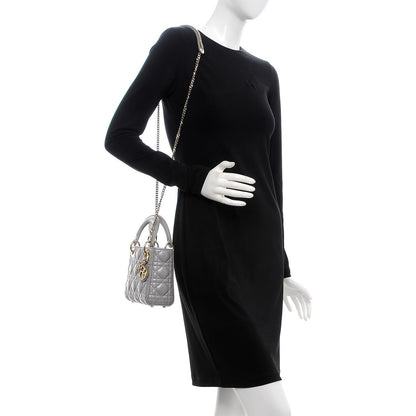 Christian Dior Metallic Lambskin Cannage Mini Lady Dior Grey 2 of 9