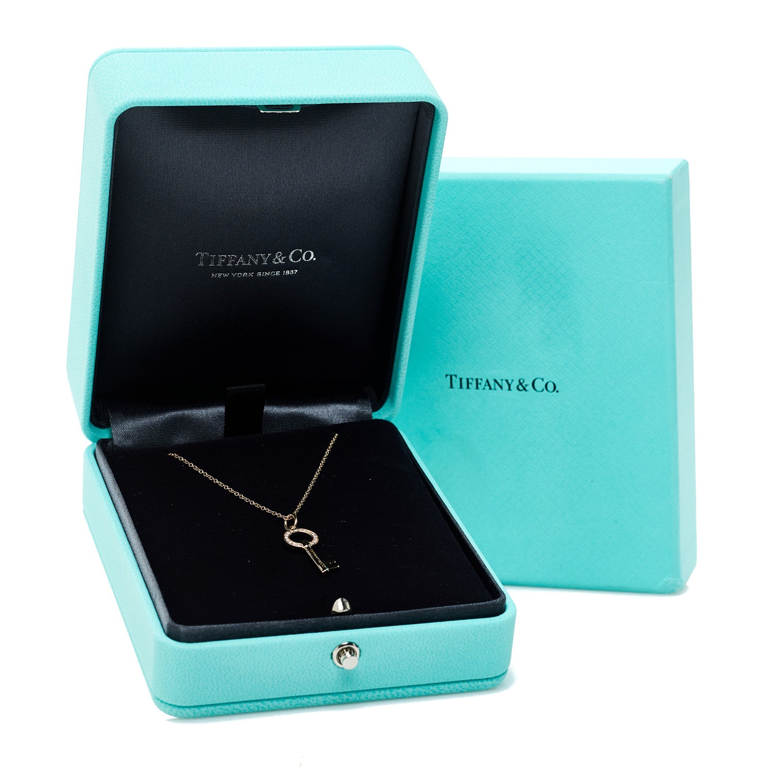 Tiffany 18K Rose Gold Diamond Modern Keys Round Open Key Pendant Necklace 6 of 6