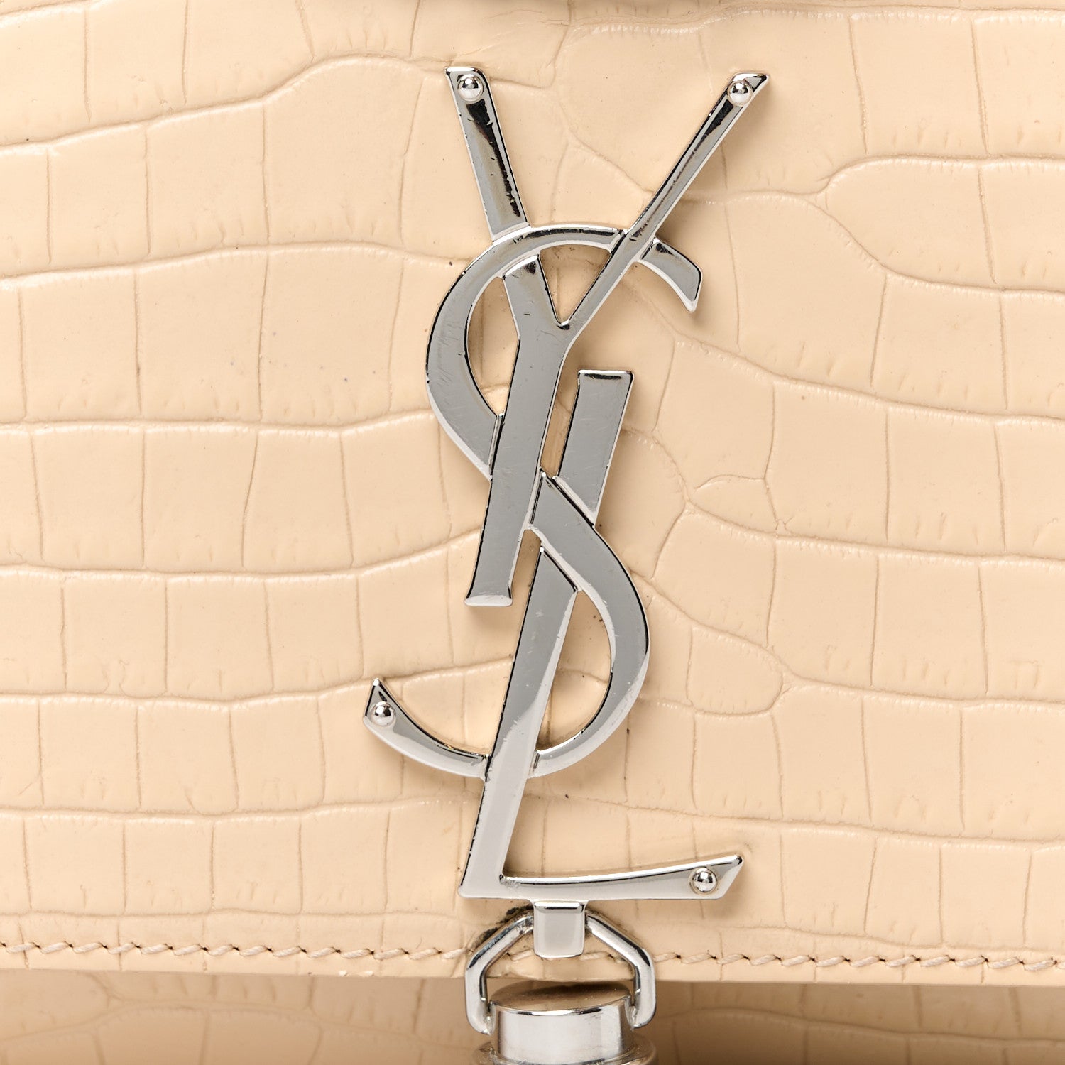Saint Laurent Calfskin Crocodile Embossed Small Classic Monogram Kate Tassel Satchel Nude Powder 9 of 11
