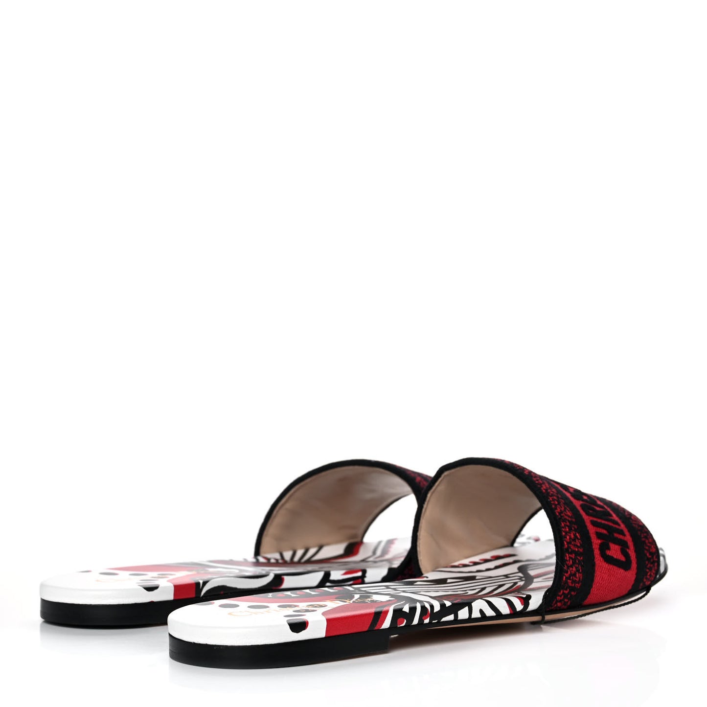 Canvas Cupidon Embroidered Dway Flat Slide Sandals 39.5 Black Red