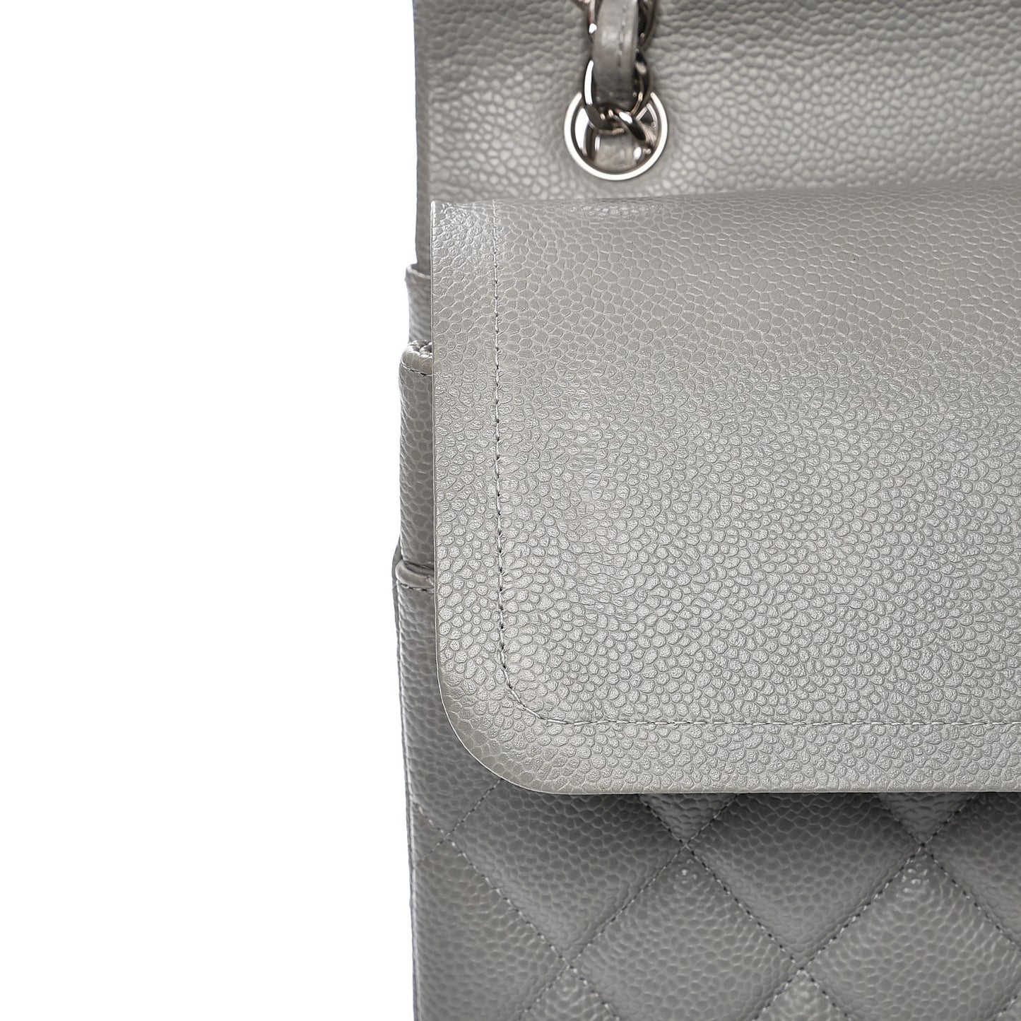 Caviar Quilted Maxi Double Flap Light Grey