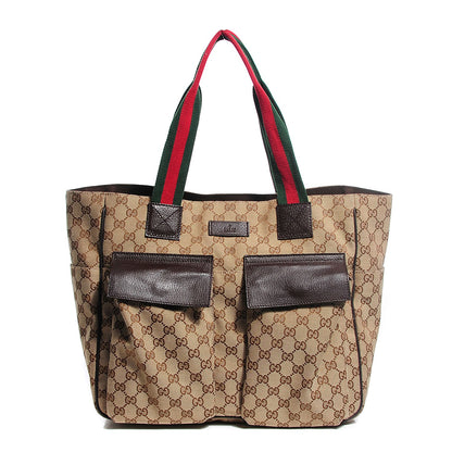 Gucci GG Monogram Medium Web Handle Double Pocket Tote Brown 1 of 7