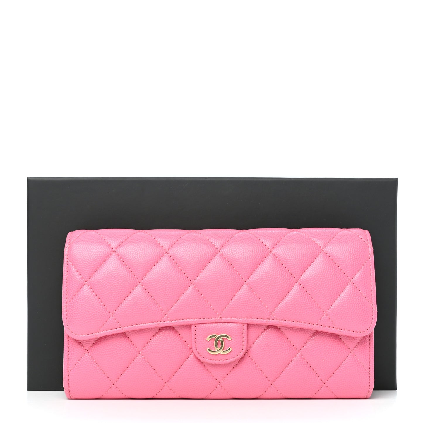 Caviar Quilted Large Gusset Flap Wallet Pink