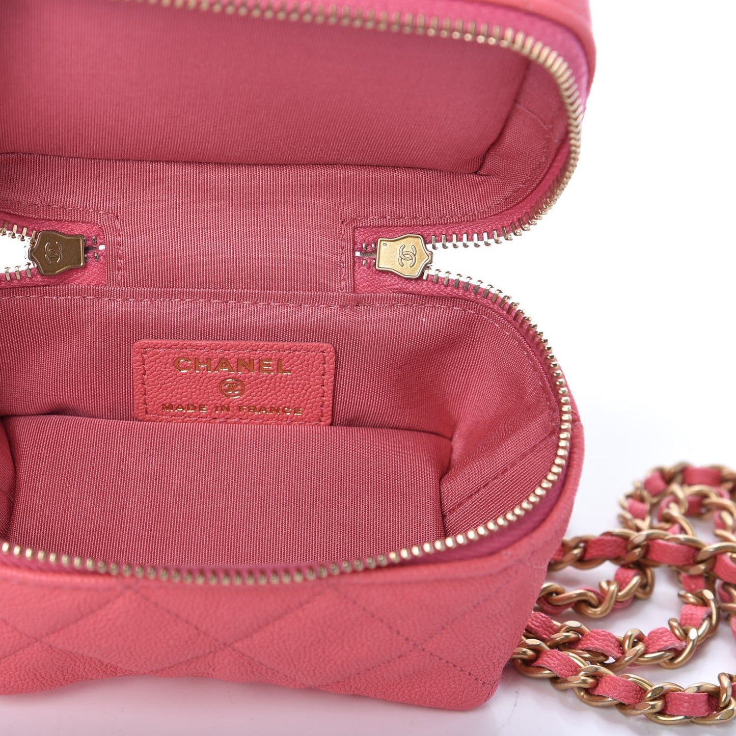 Caviar Quilted Mini Top Handle Vanity With Chain Pink