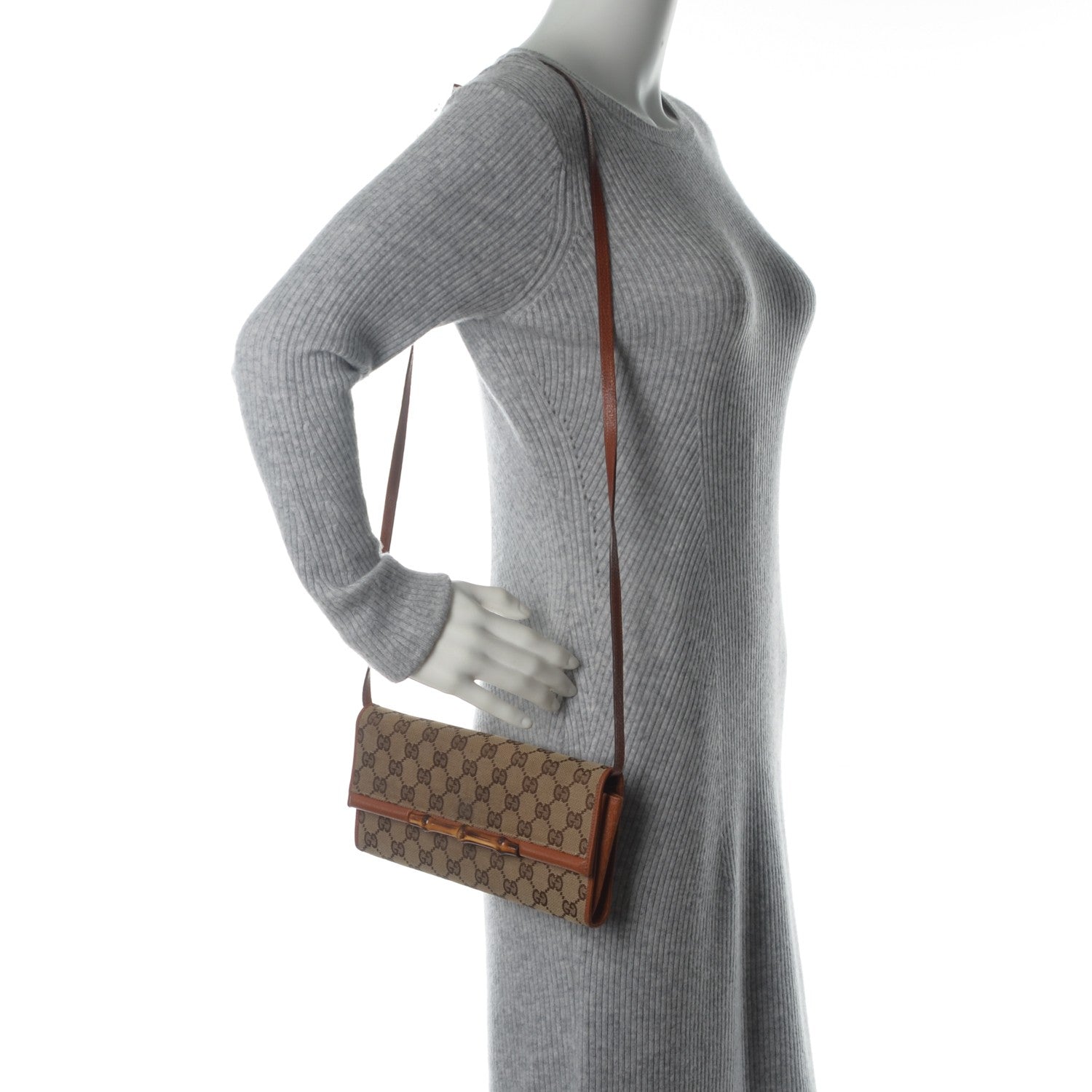 Gucci Monogram Bamboo Bar Clutch Brown 2 of 6
