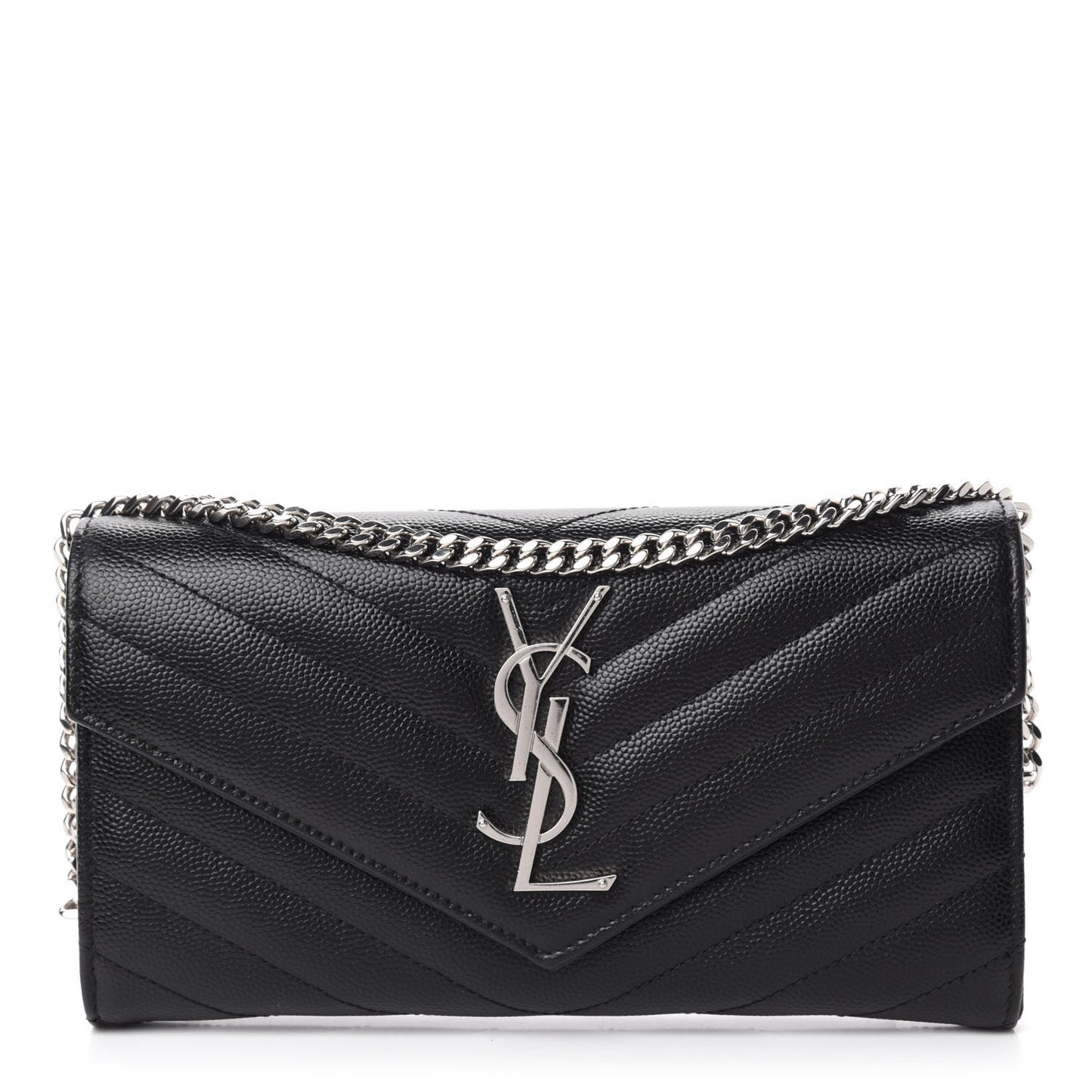 Grain De Poudre Matelasse Chevron Small Monogram Chain Wallet Black