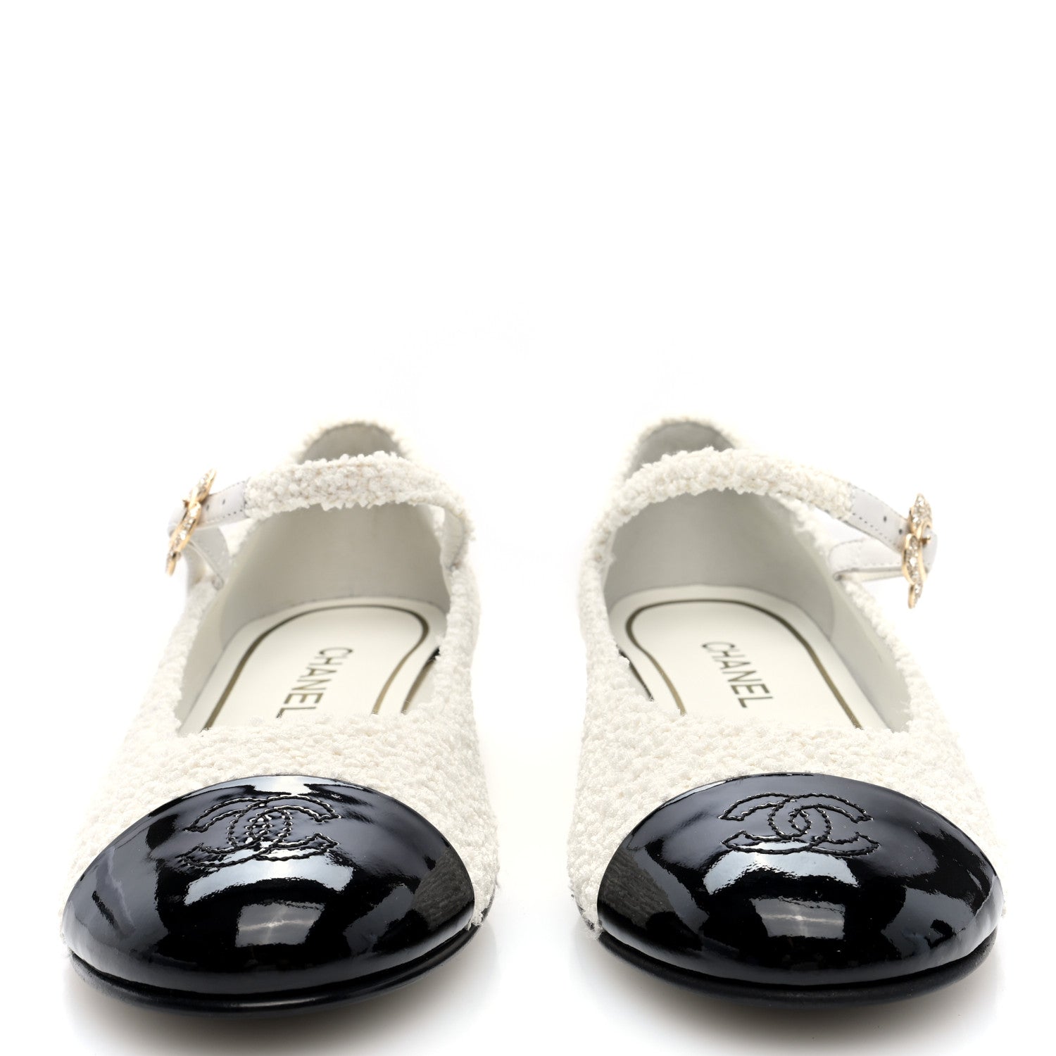 Chanel Tweed Patent Mary Jane Flats 39.5 White Black 3 of 8