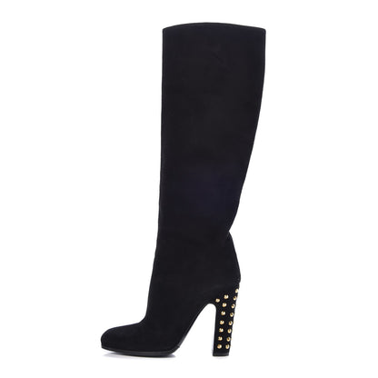 Gucci Suede Studded Jacquelyne Knee High Boots 36.5 Black 1 of 9
