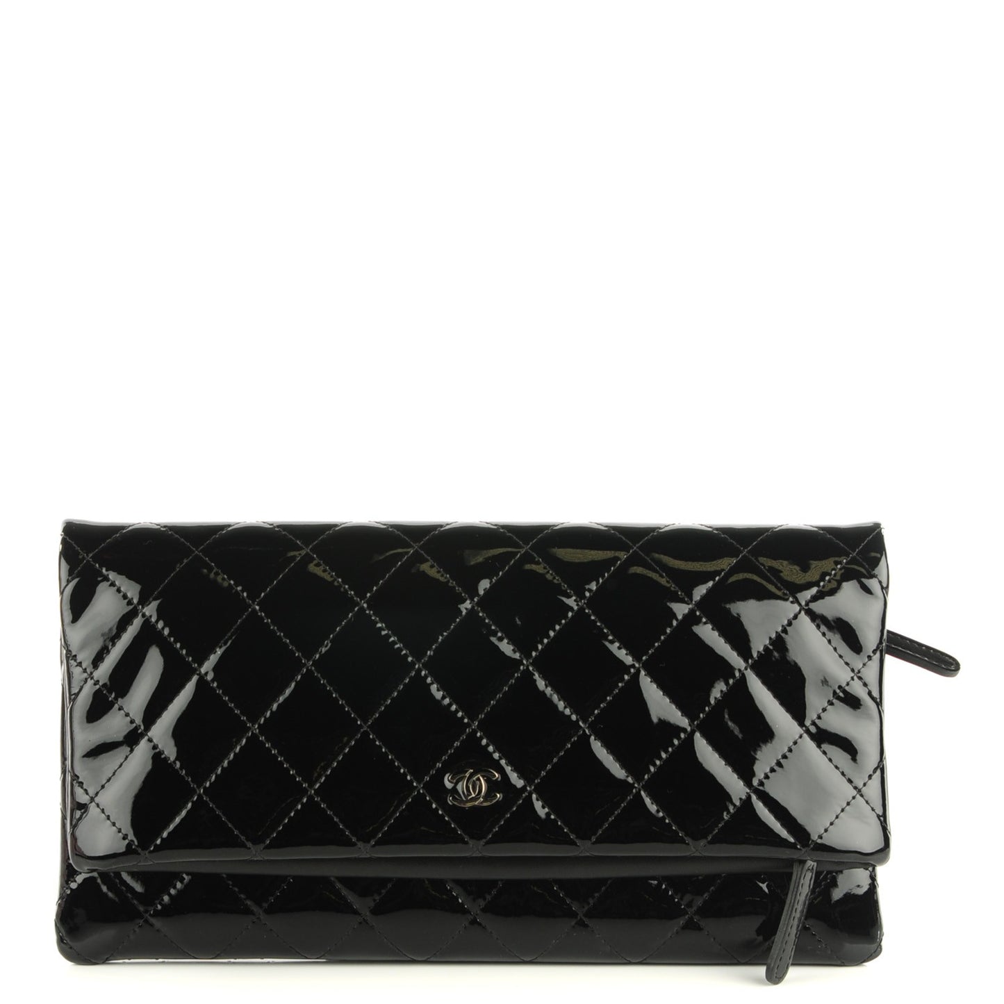 Patent Calfskin Quilted Beauty CC Clutch Black