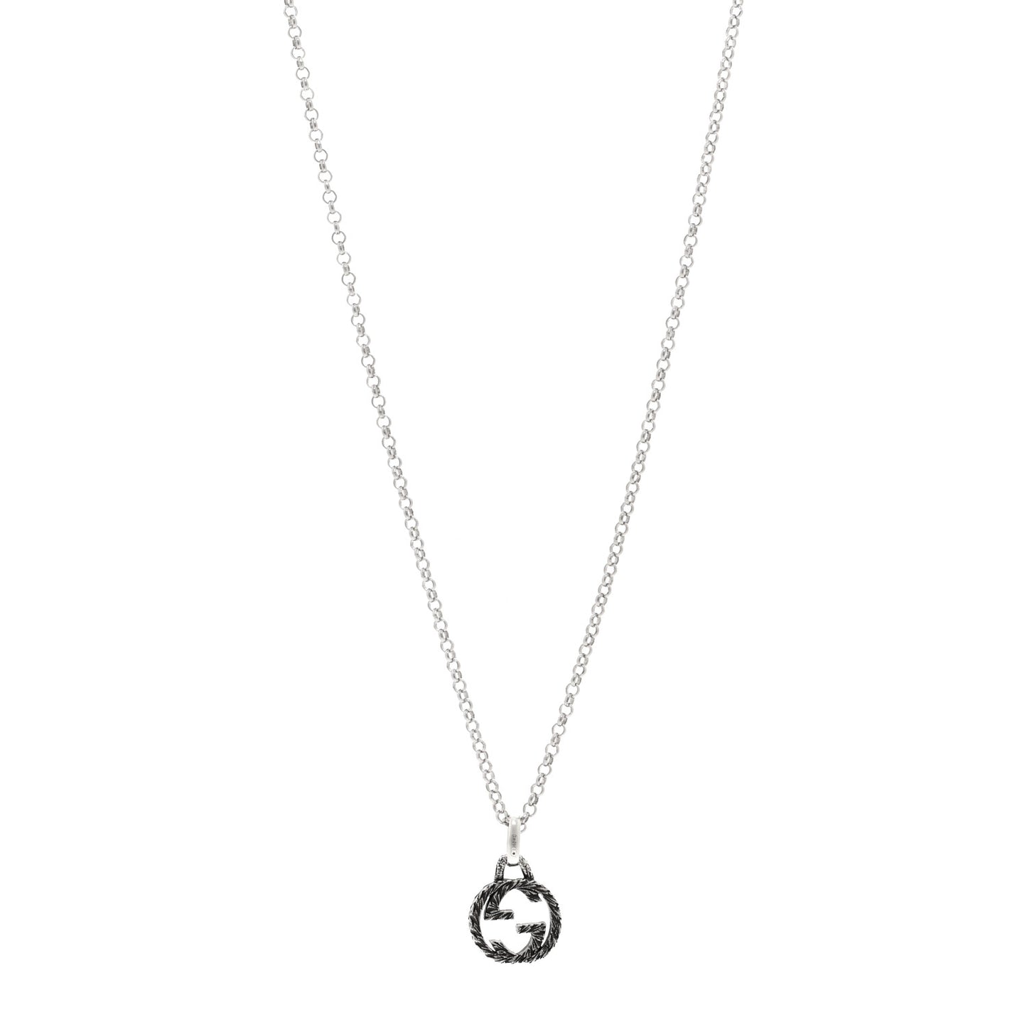 Sterling Silver Small Textured Interlocking G Pendant Necklace