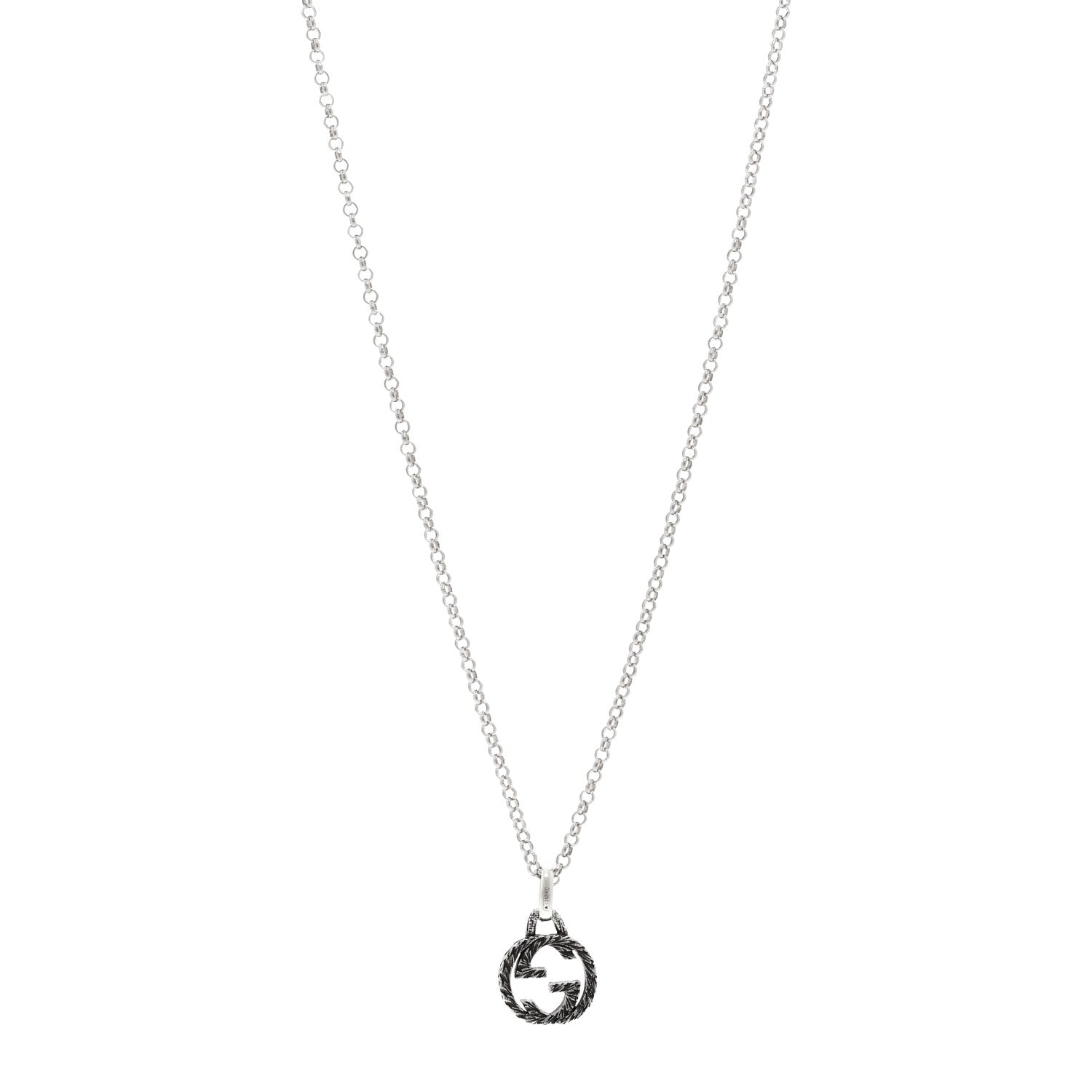 Gucci Sterling Silver Small Textured Interlocking G Pendant Necklace 1 of 4