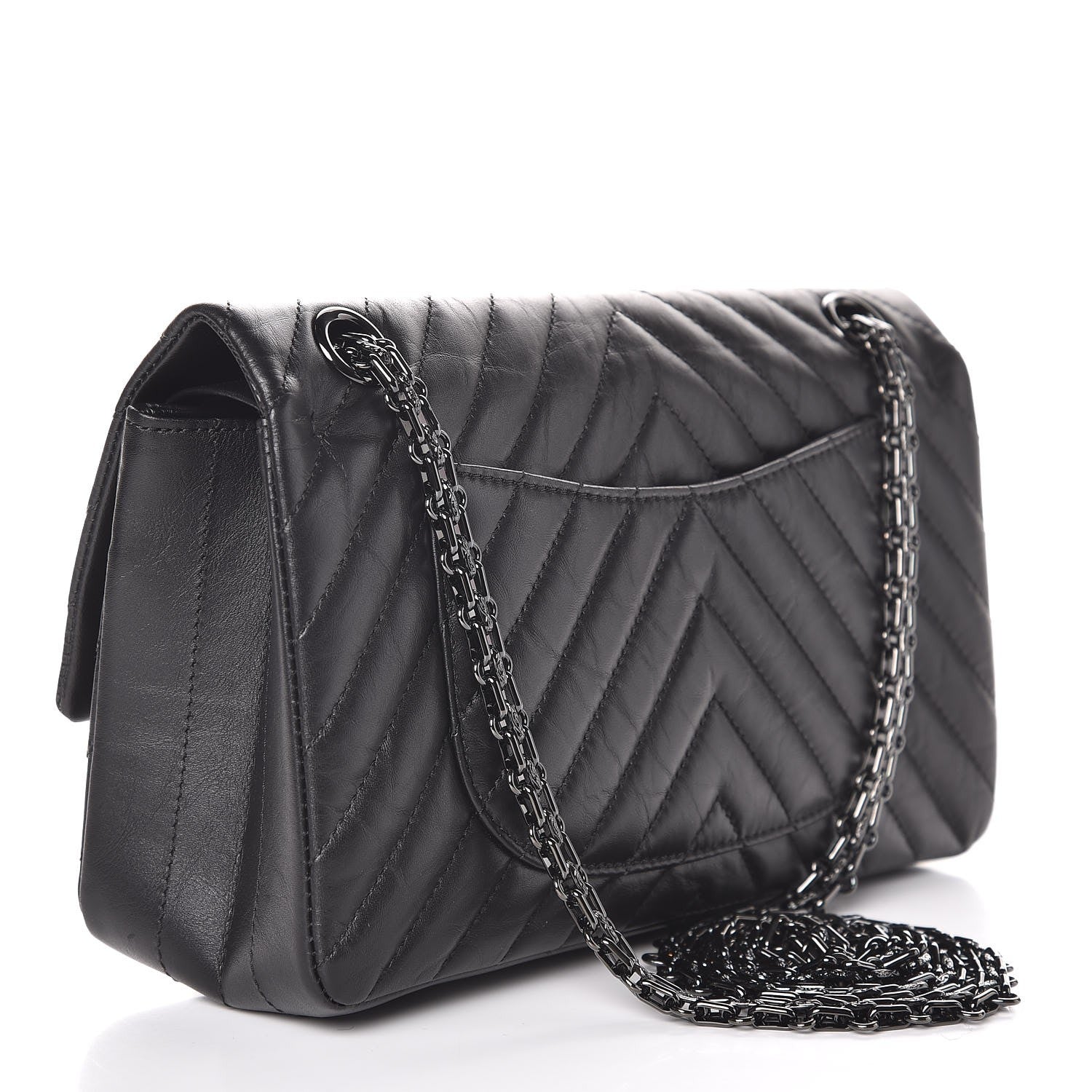 Chanel Aged Calfskin Chevron Quilted 2.55 Reissue 225 So Black 3 of 7
