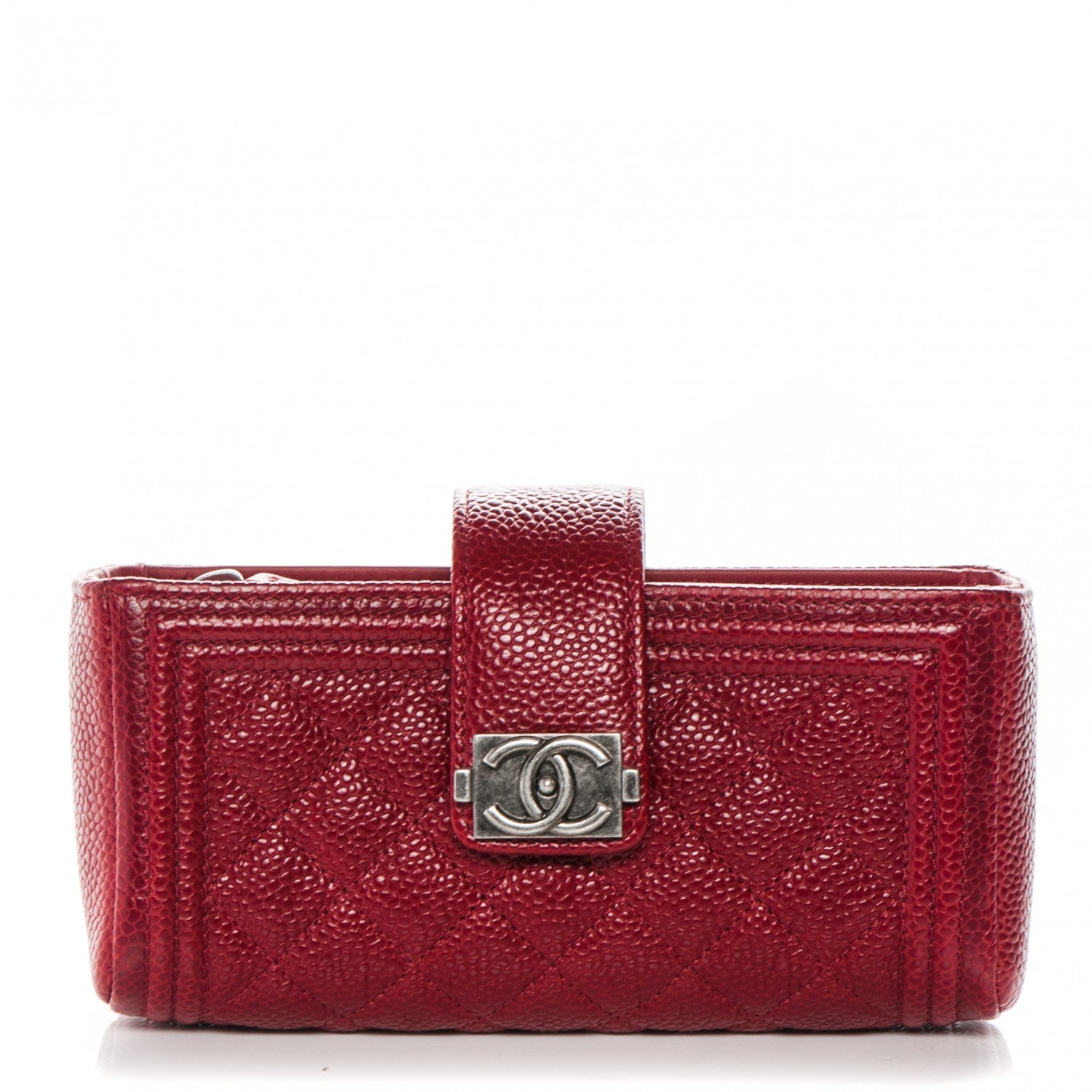 Chanel Caviar Quilted Mini Boy Phone Holder Clutch Dark Red 1 of 8