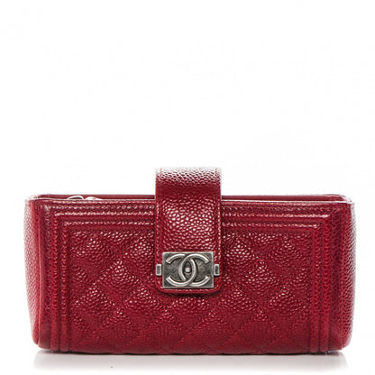 Chanel Caviar Quilted Mini Boy Phone Holder Clutch Dark Red 1 of 8