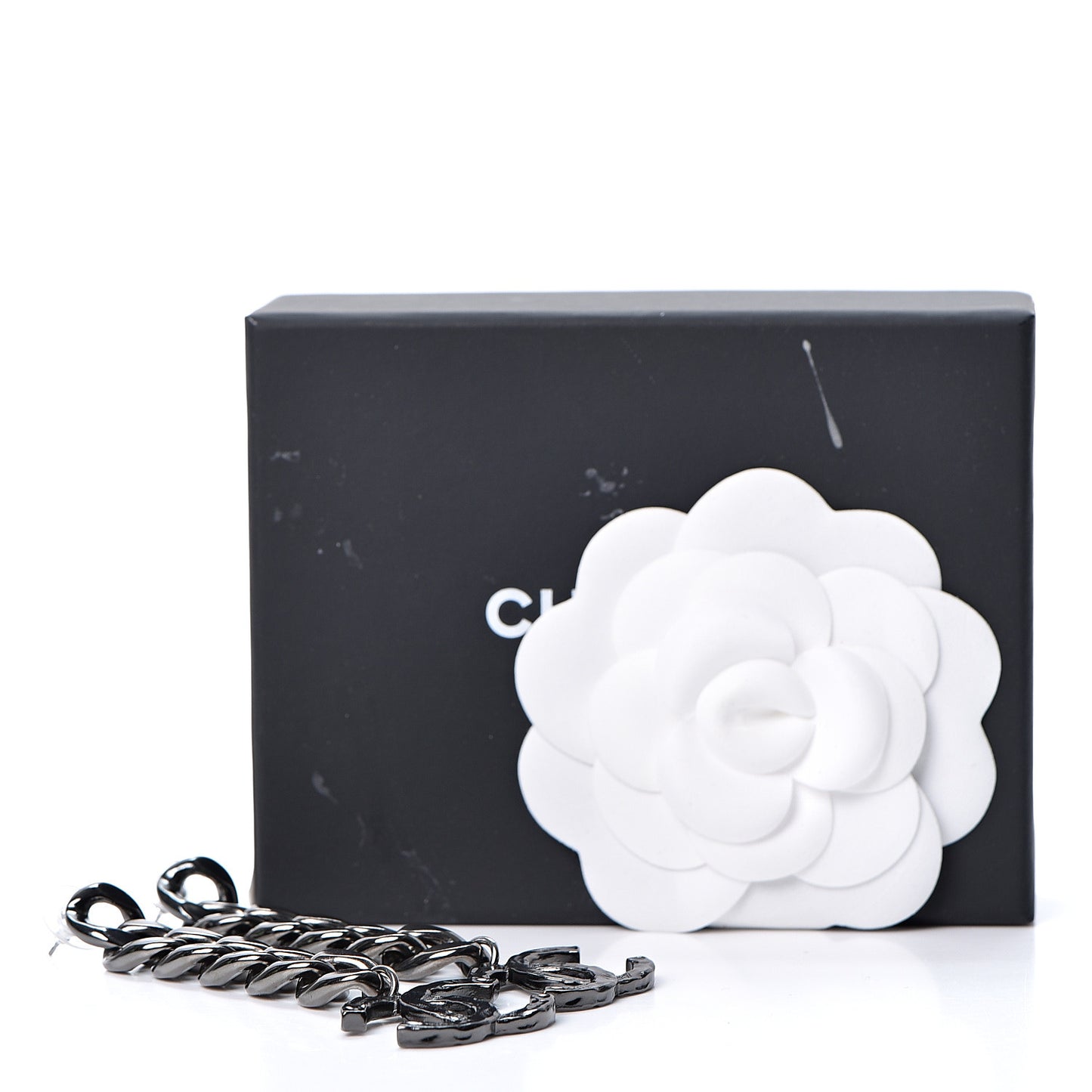 Metal CC Pick Drop Earrings Ruthenium