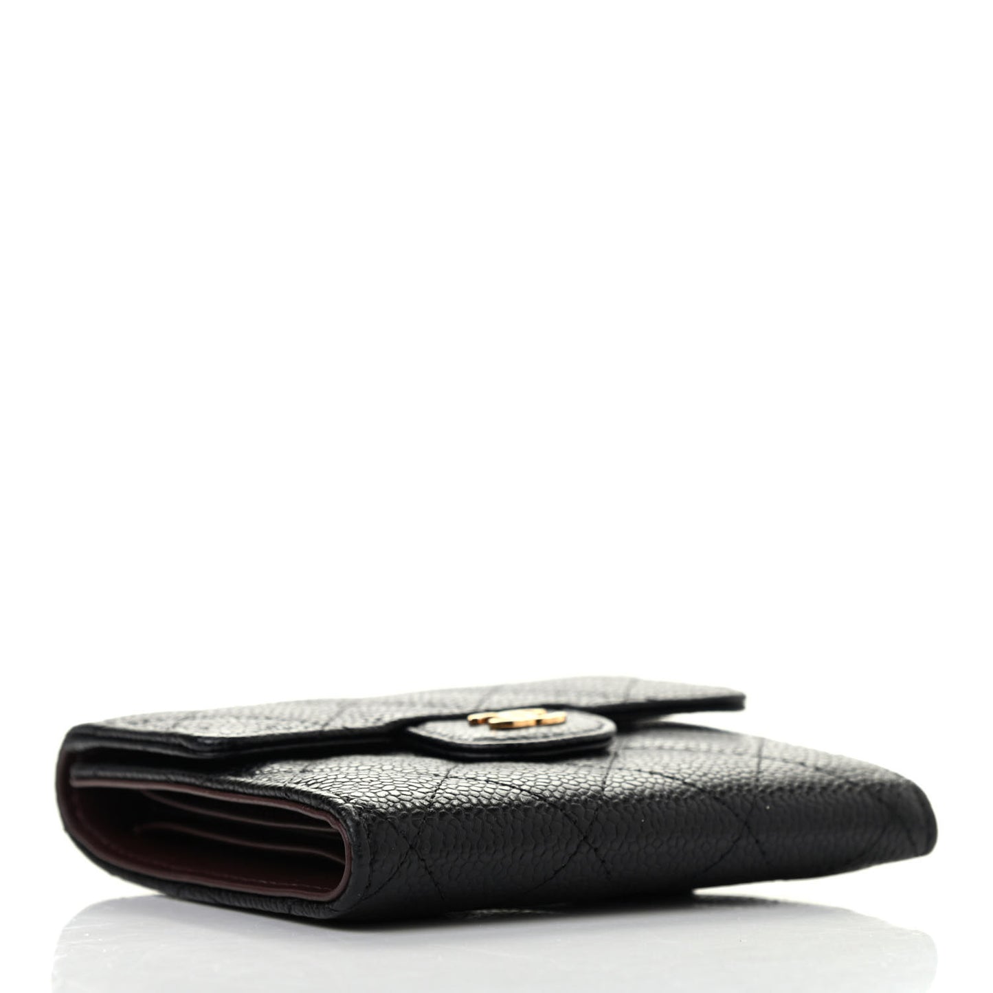 Caviar Quilted Compact Flap Wallet Black