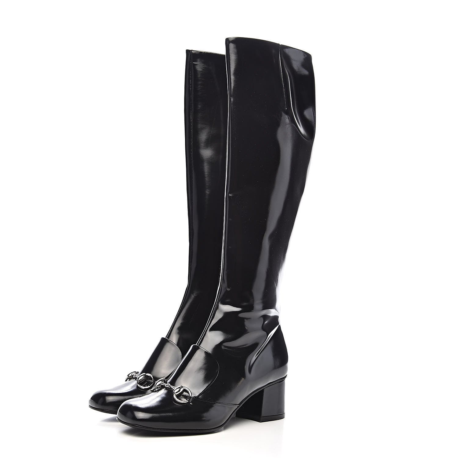Gucci Patent Lilian Horsebit Knee High Boots 37.5 Black 3 of 12