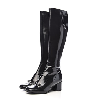 Gucci Patent Lilian Horsebit Knee High Boots 37.5 Black 3 of 12