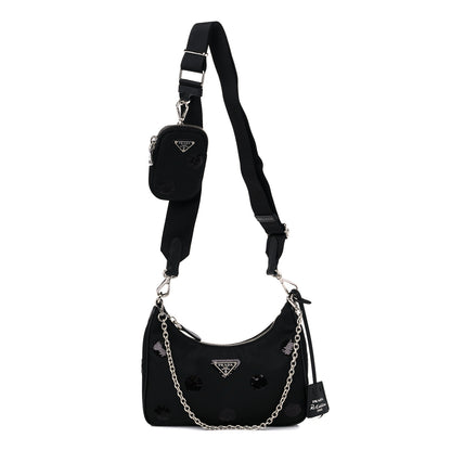 Prada Nylon Sequin Embellished Polka Dot Re-Edition 2005 Shoulder Bag Black 1 of 9