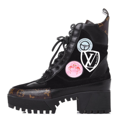 Louis Vuitton Suede Calfskin Monogram World Tour Platform Desert Boots 37 Black 1 of 11