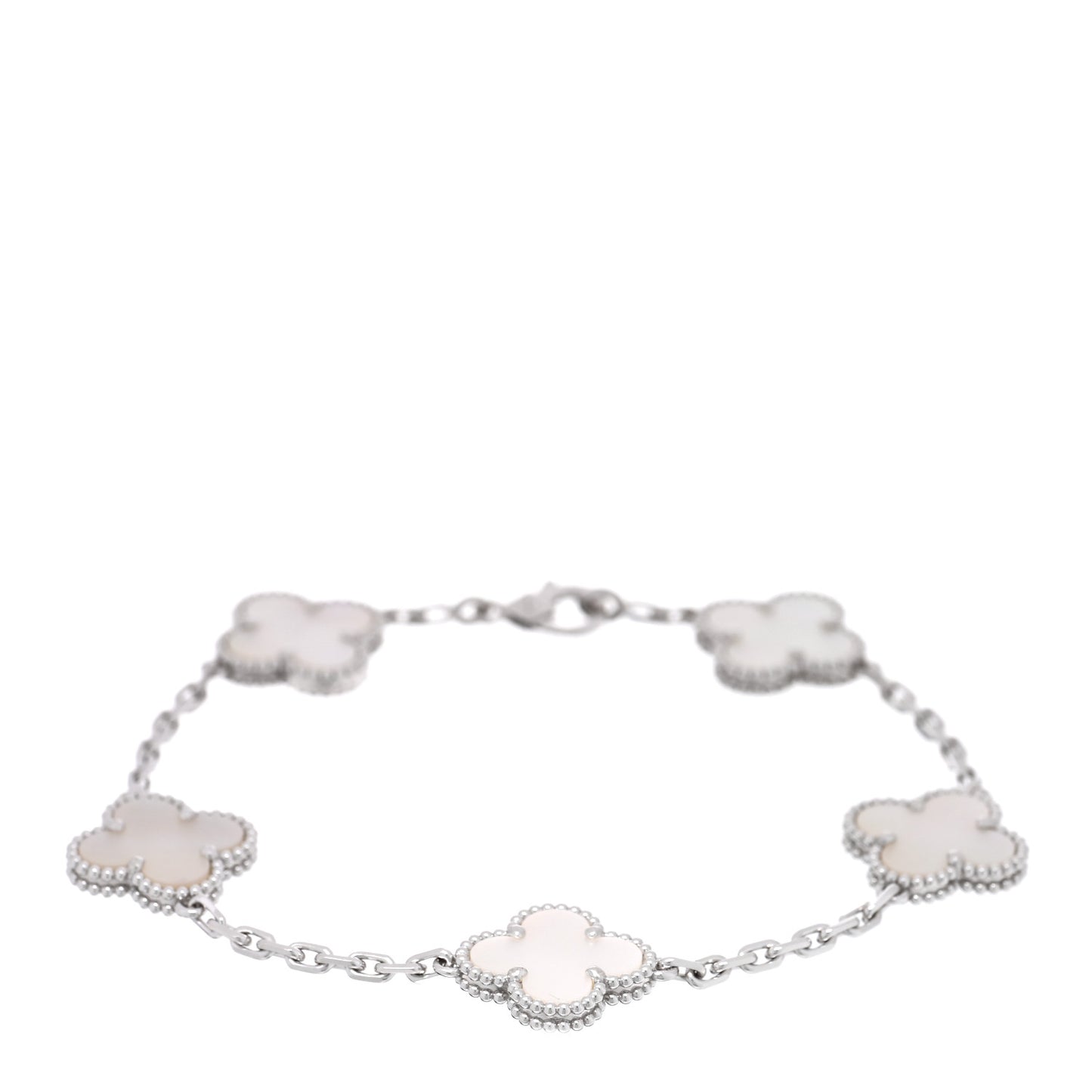 18K White Gold Mother of Pearl 5 Motifs Vintage Alhambra Bracelet