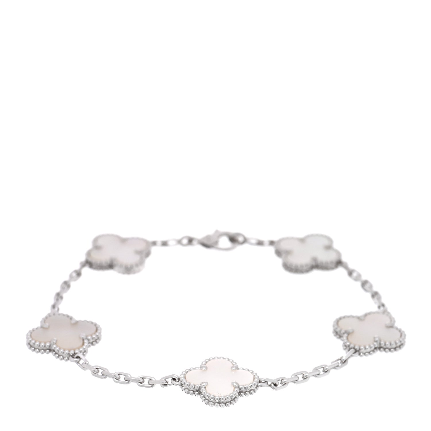 Van Cleef & Arpels 18K White Gold Mother of Pearl 5 Motifs Vintage Alhambra Bracelet 1 of 3