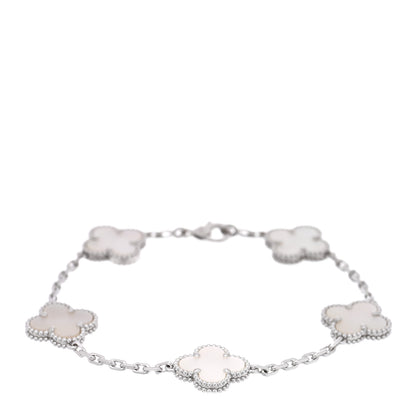 Van Cleef & Arpels 18K White Gold Mother of Pearl 5 Motifs Vintage Alhambra Bracelet 1 of 3
