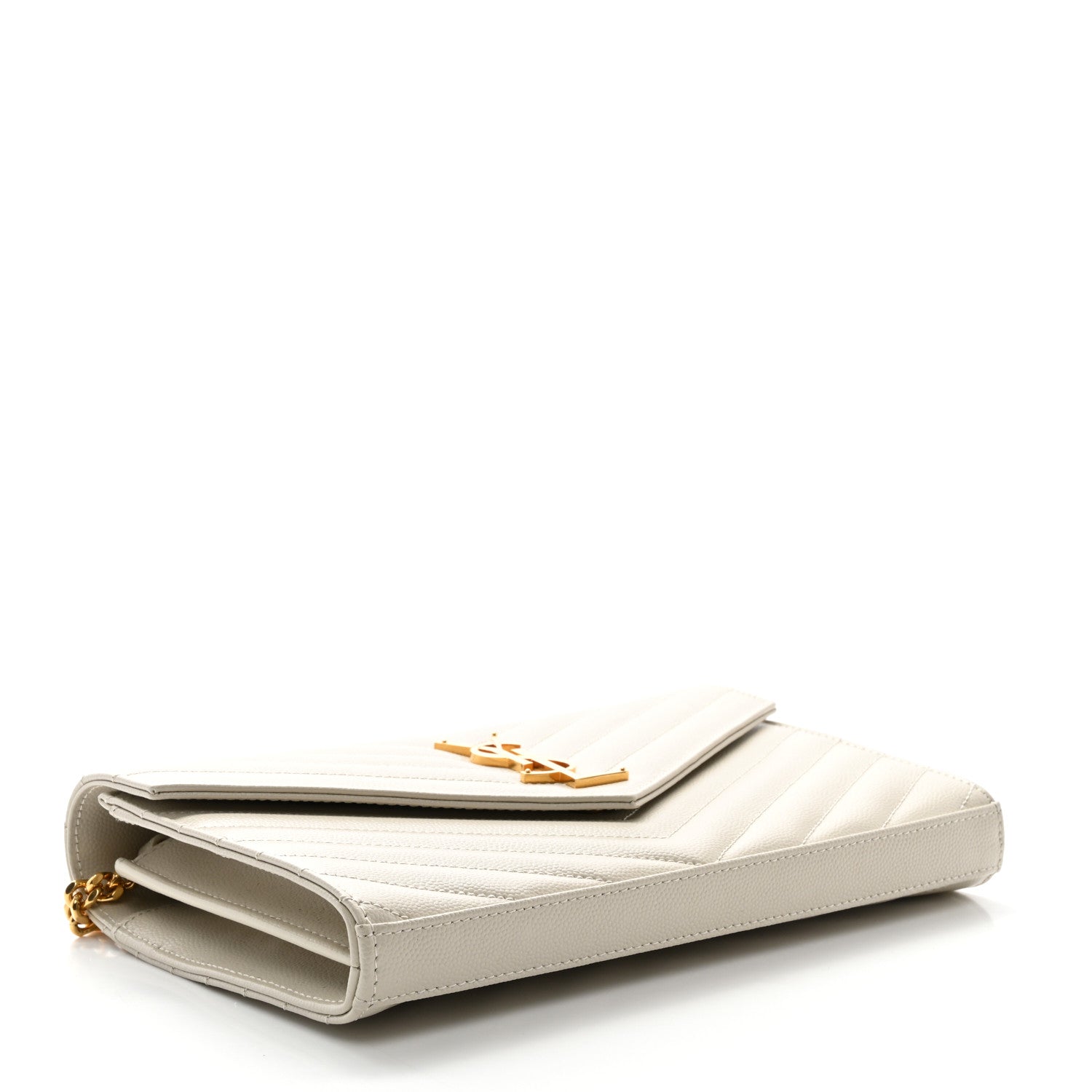Saint Laurent Grain De Poudre Matelasse Chevron Monogram Chain Wallet Crema Soft 4 of 10