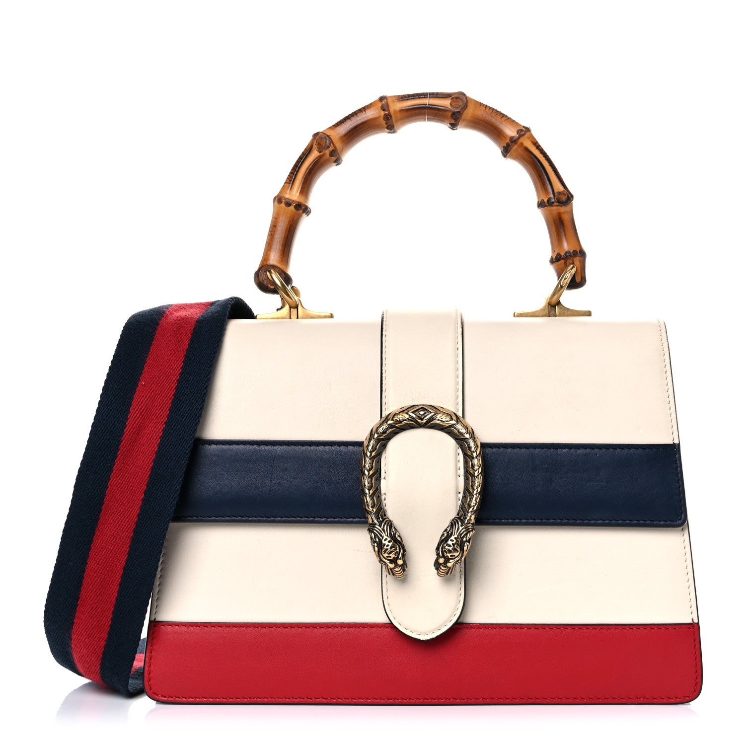 Gucci Calfskin Bamboo Web Medium Dionysus Top Handle Bag White Blue Hibiscus Red 1 of 18