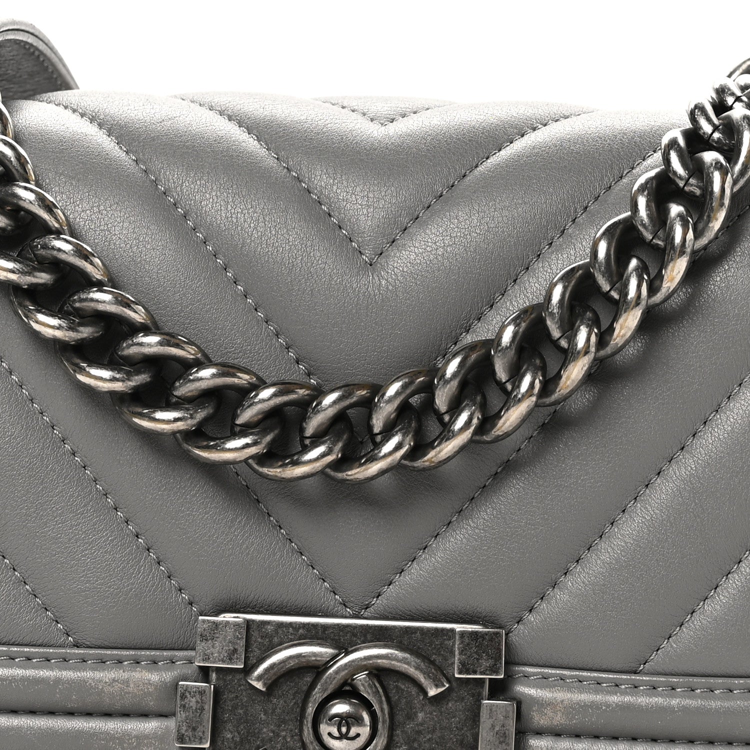 Chanel Calfskin Chevron Quilted Small Boy Flap Grey 8 of 11