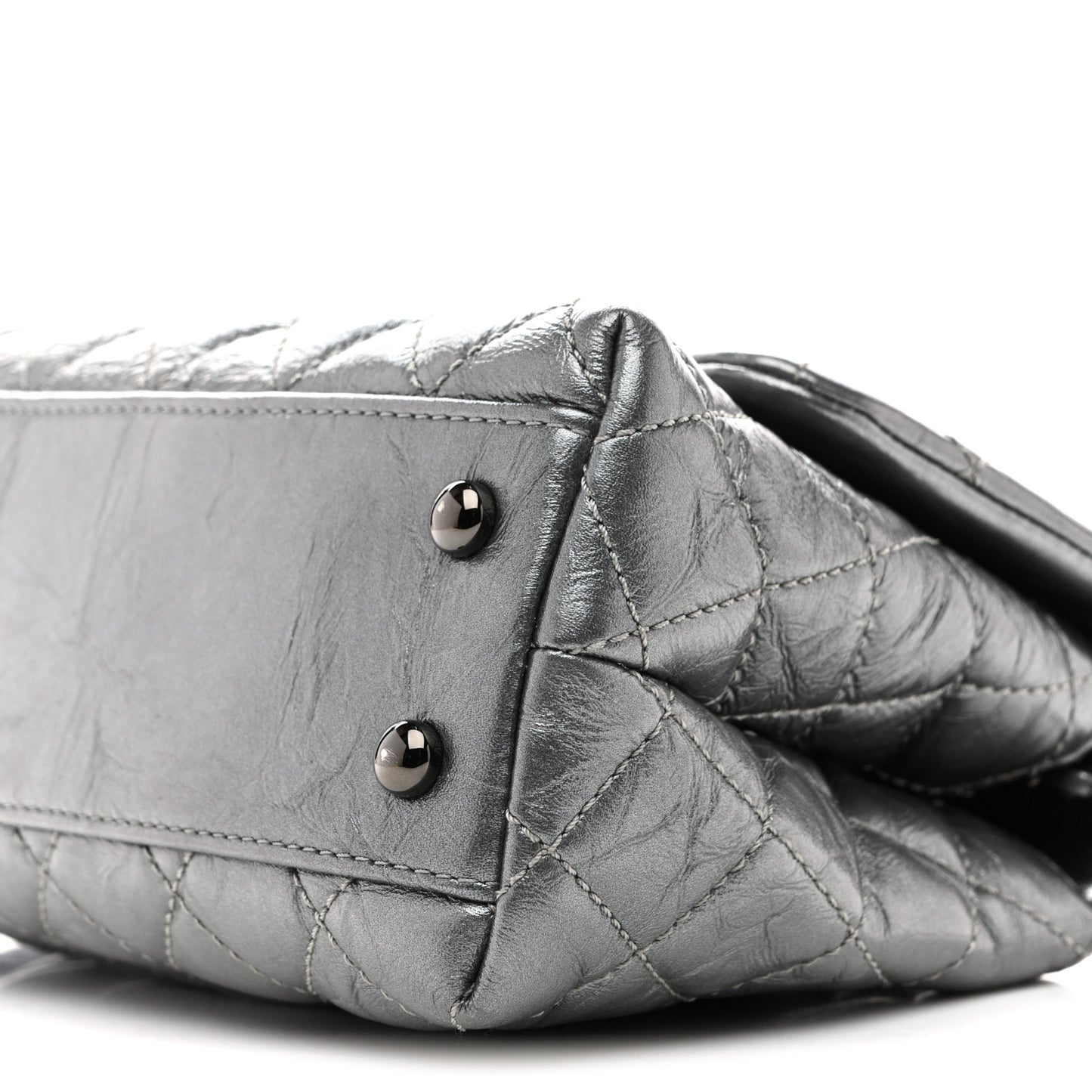 Metallic Aged Calfskin Quilted Mini Coco Handle Flap Charcoal