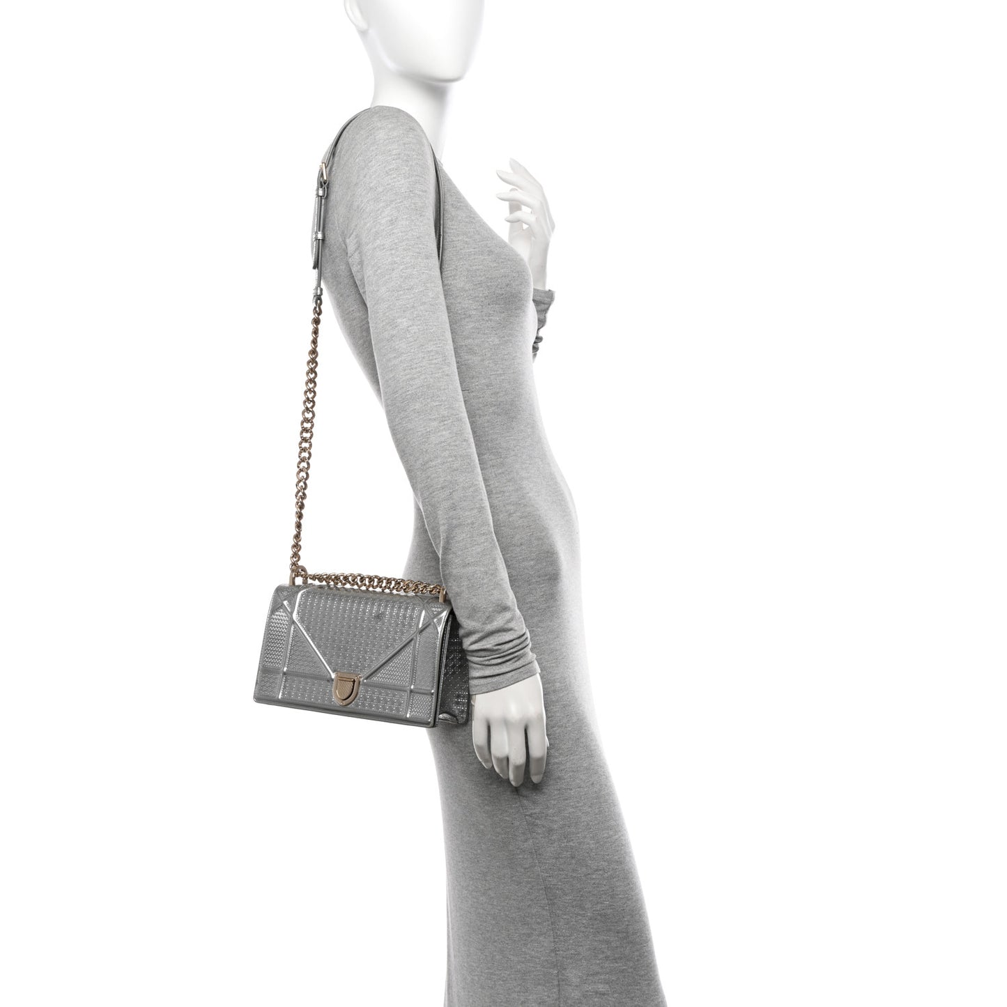 Metallic Patent Micro-Cannage Small Diorama Flap Bag Silver