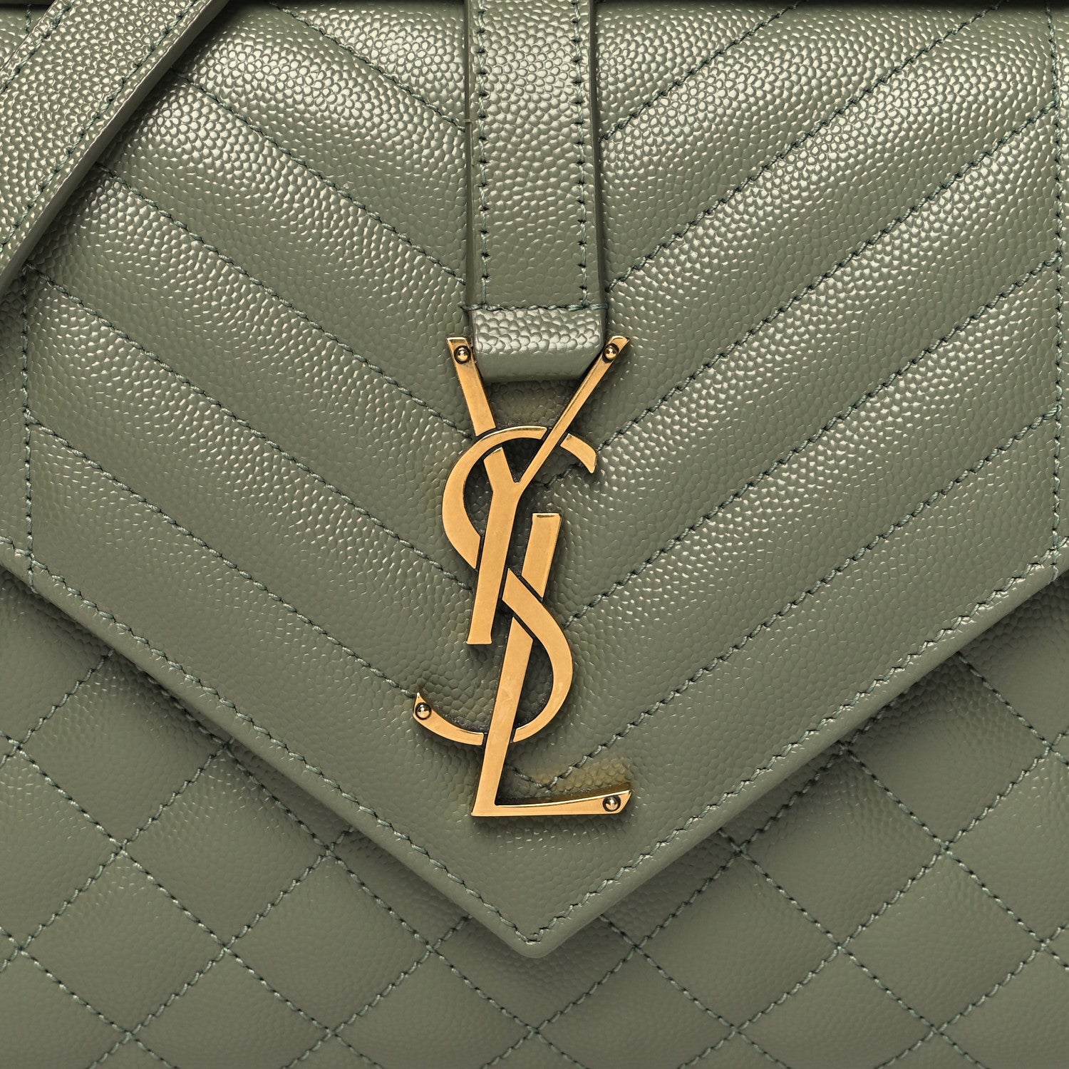 Saint Laurent Grain De Poudre Textured Mixed Matelasse Triquilt Medium Monogram Satchel Light Sage 7 of 9