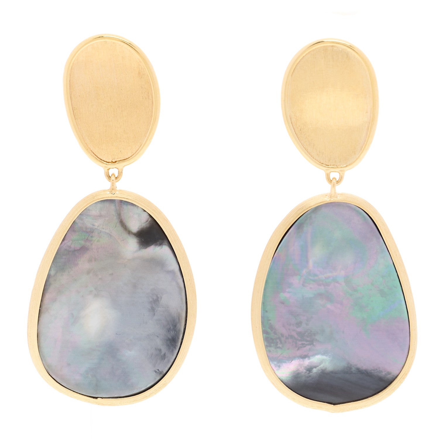 Marco Bicego 18K Yellow Gold Black Mother of Pearl Lunaria Drop Earrings 1 of 5