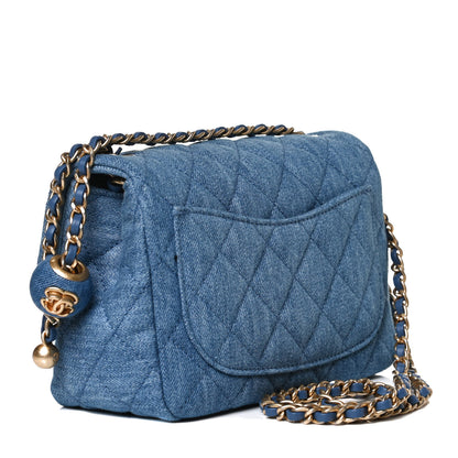 Chanel Denim Quilted Mini Pearl Crush Flap Blue 3 of 12