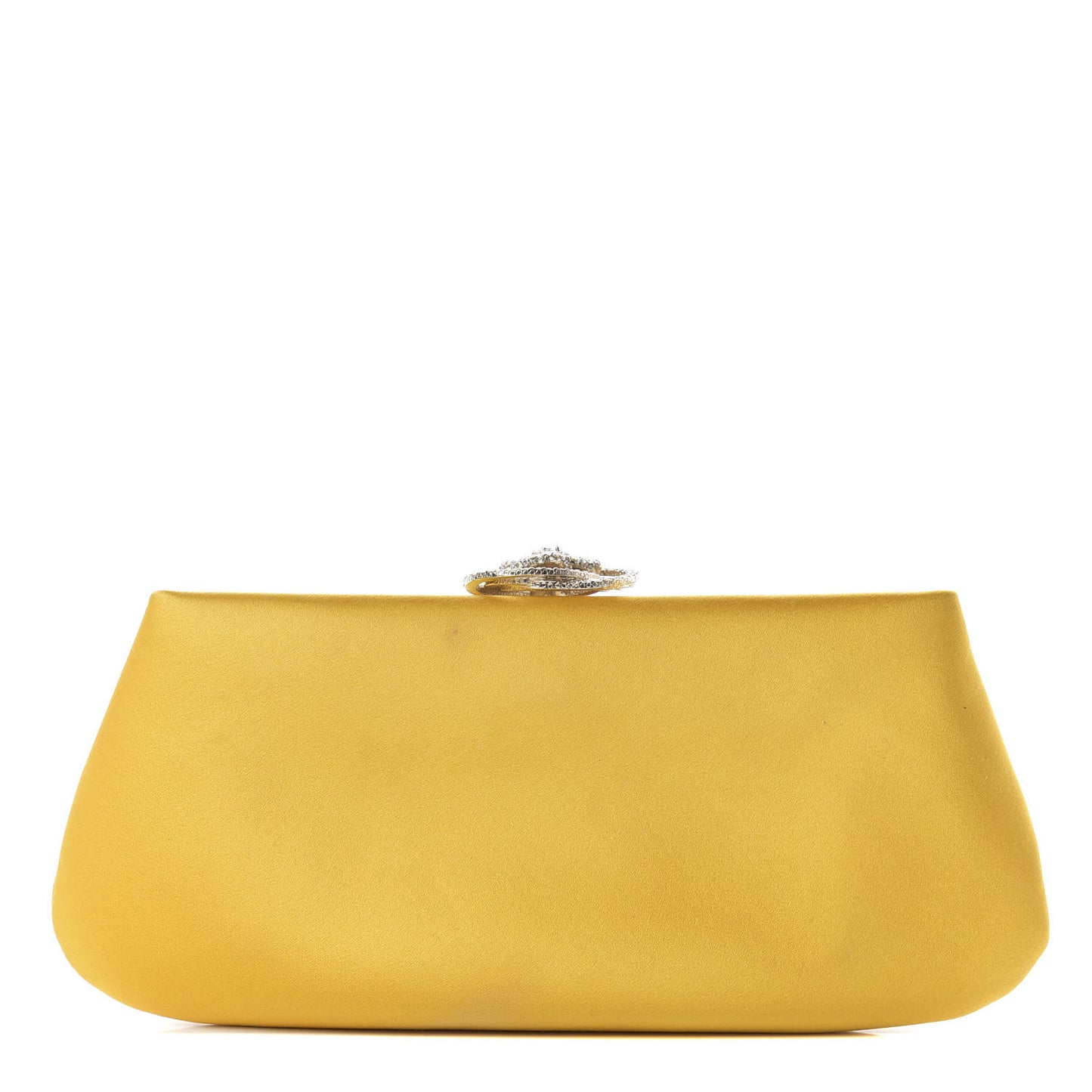 Satin Crystal Camellia Evening Frame Clutch Yellow