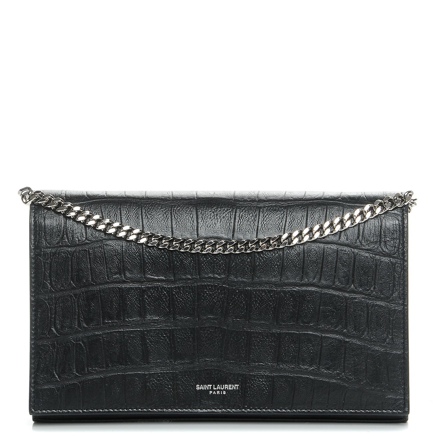 Lambskin Crocodile Embossed Classic Paris Chain Wallet Black