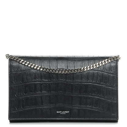 Saint Laurent Lambskin Crocodile Embossed Classic Paris Chain Wallet Black 1 of 4