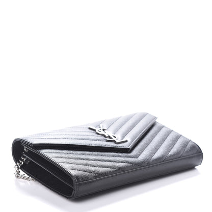 Saint Laurent Grain De Poudre Matelasse Chevron Monogram Chain Wallet Black 4 of 8