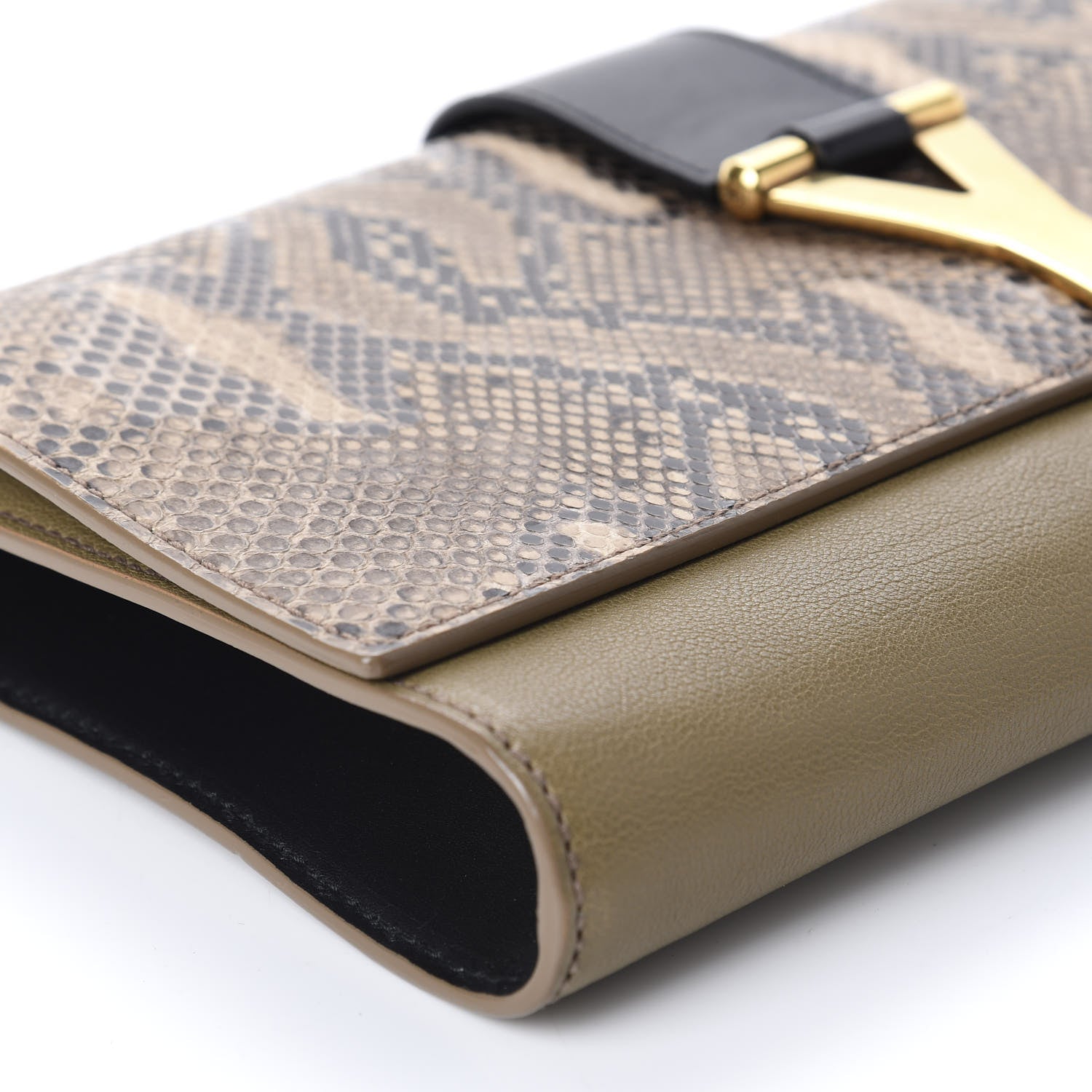 Saint Laurent Snakeskin Calfskin Y Ligne Clutch Black Olive 6 of 11